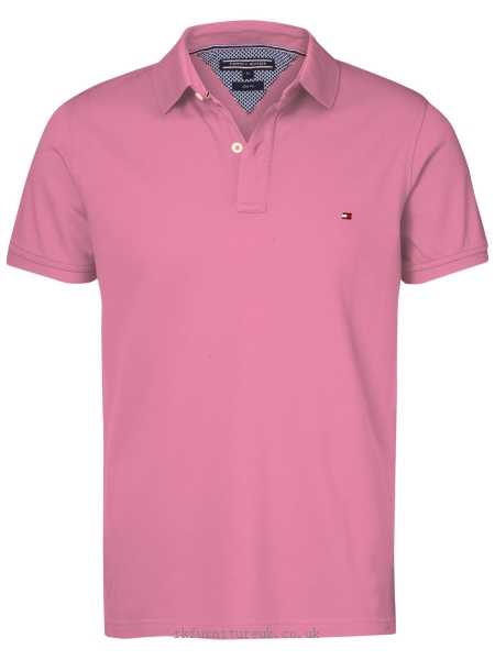 Mens Polo Shirts Raspberry Rose Tommy Hilfiger Summer Knit Polo Shirt Plain 147934 100% cotton knitted